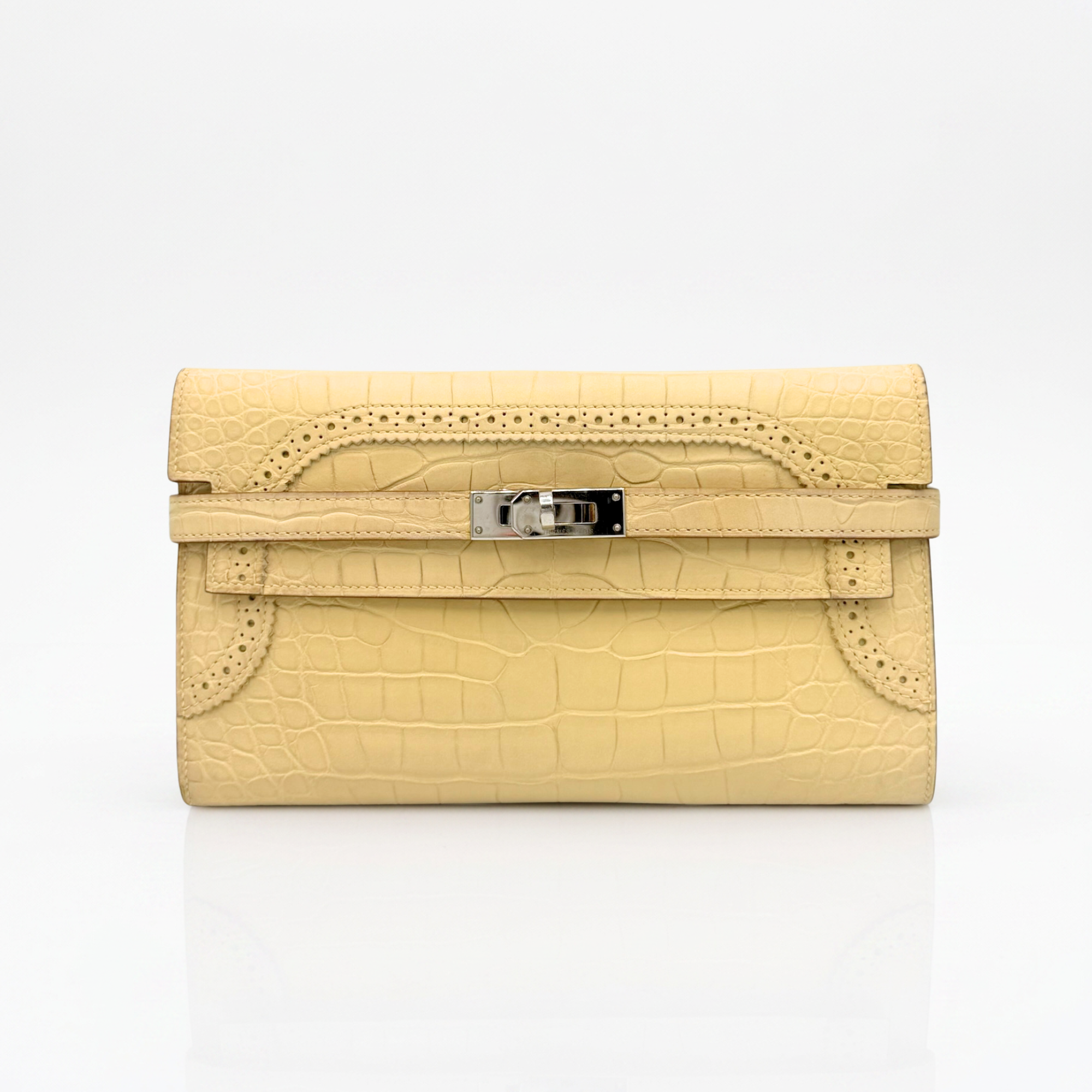 Hermès Kelly Ghillies Portefeuille in Vanille Matte Alligator with Palladium Hardware