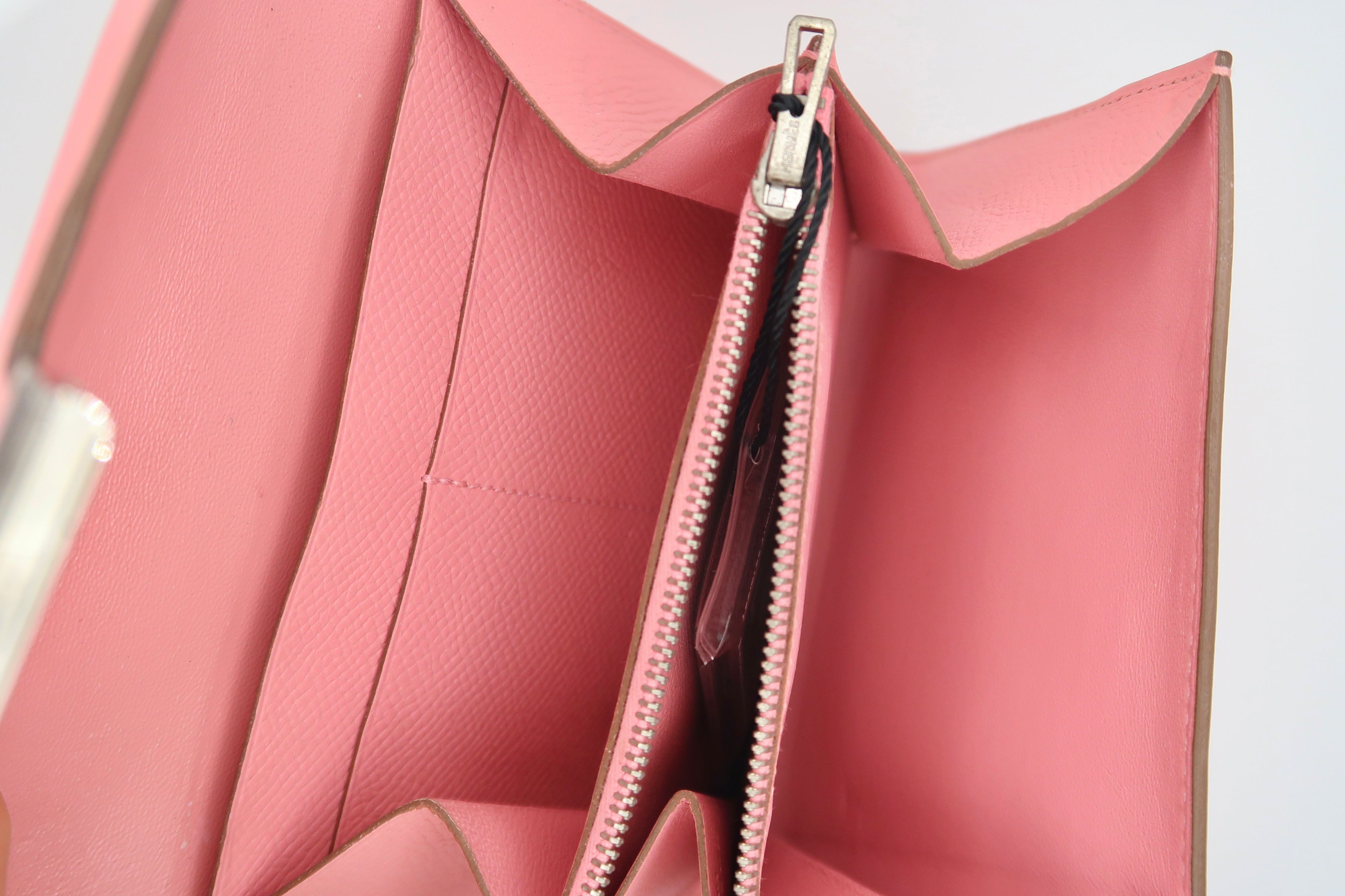 Interior of Hermes Constance Compact Wallet Rose Confetti Epsom